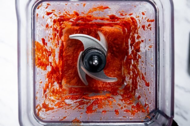 Smooth Butter Chicken sauce blended to a creamy consistency in a high-speed blender.